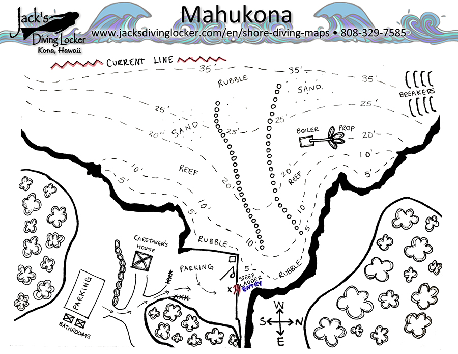 Mahukona Dive Site Map, Big Island Hawaii